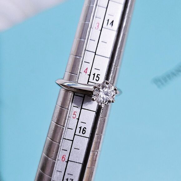 $7500++ Tiffany & Co. Solitaire Platinum Diamond Engagement Ring .62 TCW - Picture 7 of 9
